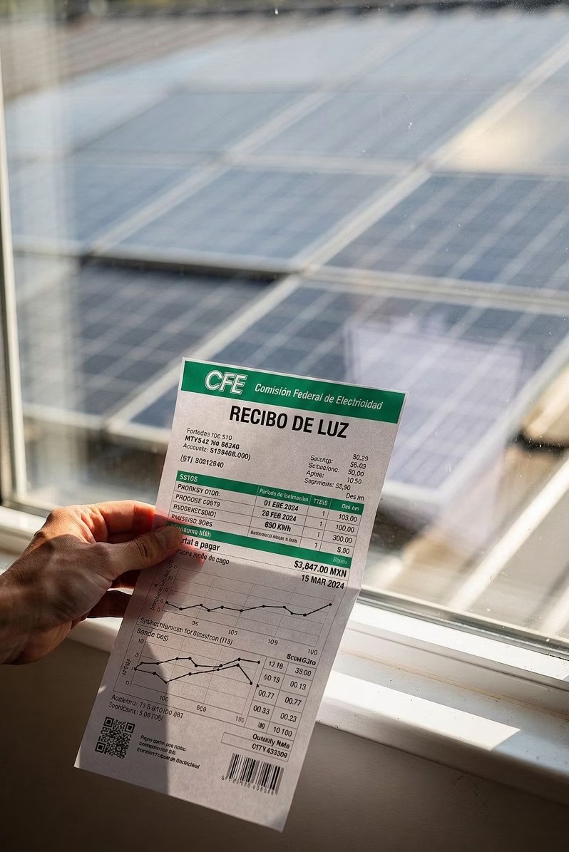 Recibo de CFE frente a paneles solares